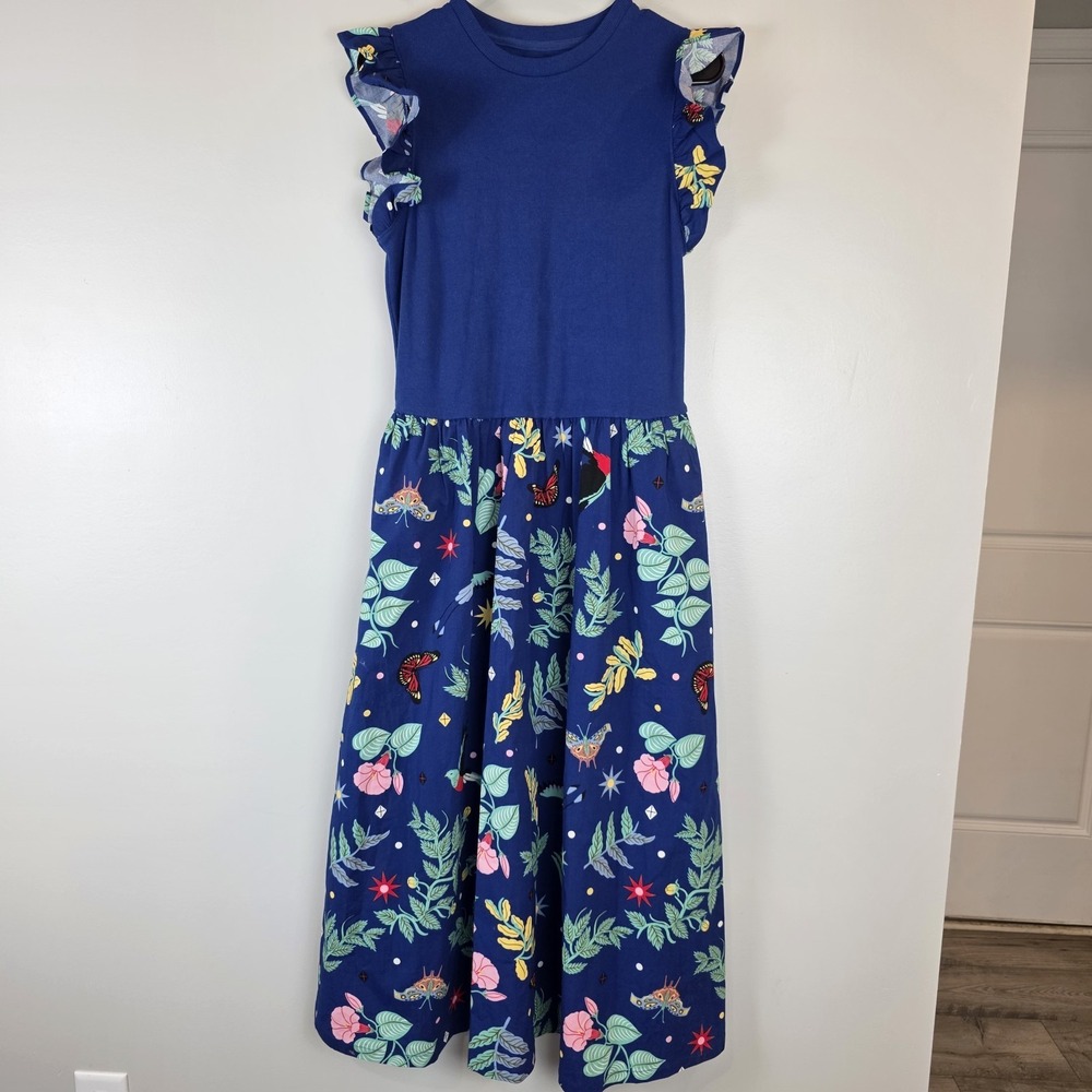 LATINO HERITAGE MONTH Blue Floral And Birds Colorful Maxi Dress Medium.E45